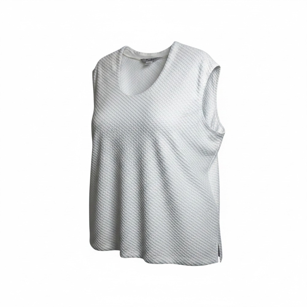 Tanjay Womens 3X White Textured Waffle Knit Sleeveless V-Neck‎ Top Side Slits